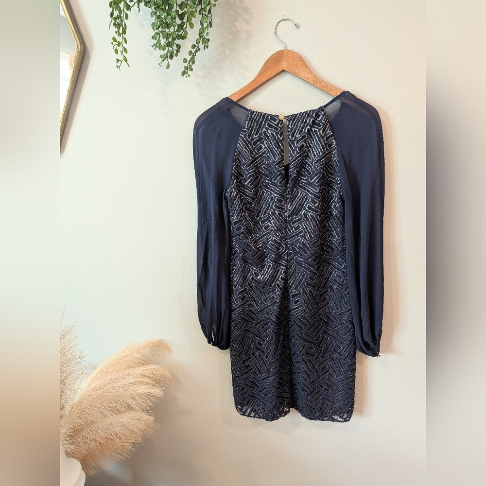 Lilly Pulitzer Navy and Metallic  Silver Dress Sz 0 - Picture 4 of 10
